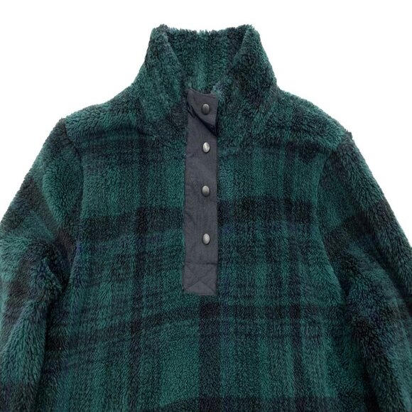 Eddie Bauer Green Tartan Plaid 1/4 Collar Fleece Pullover Sweater Jacket Men's L - Picture 2 of 7